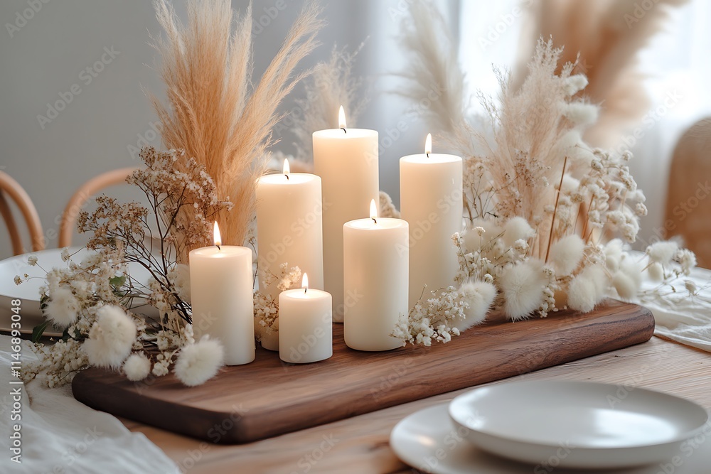 Beautiful burning candles on window sill Beautiful burning candles on window sill