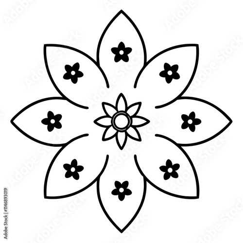 Forget-Me-Not Flower Mandala Line Art Vector