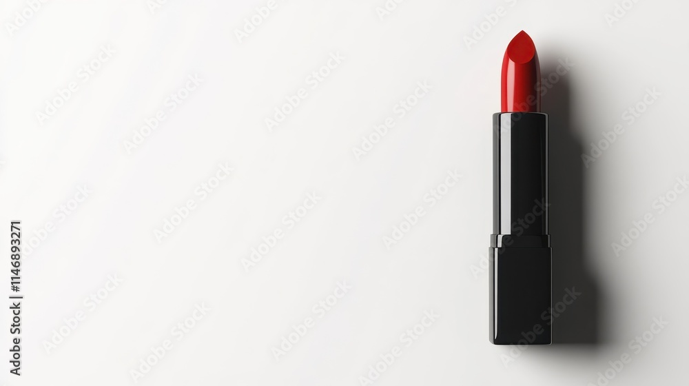 Stylish Red Lipstick in Black Tub on Clean Surface Stylish Red Lipstick in Black Tub on Clean Surface