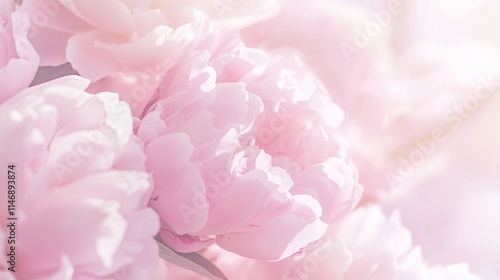 Fototapeta Naklejka Na Ścianę i Meble -  Pale pink peonies on a dreamy pastel background, close-up shot, Minimalist style