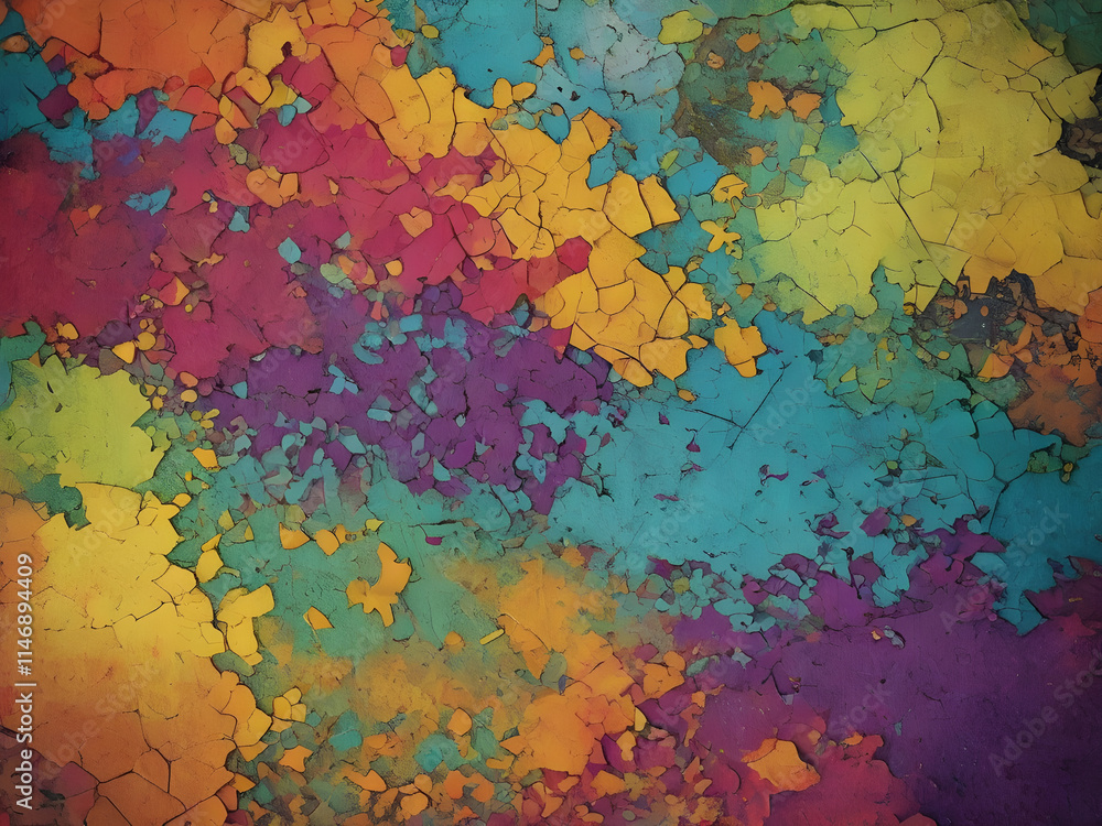 Fototapeta premium Colorful cracked paint creating abstract texture on wall