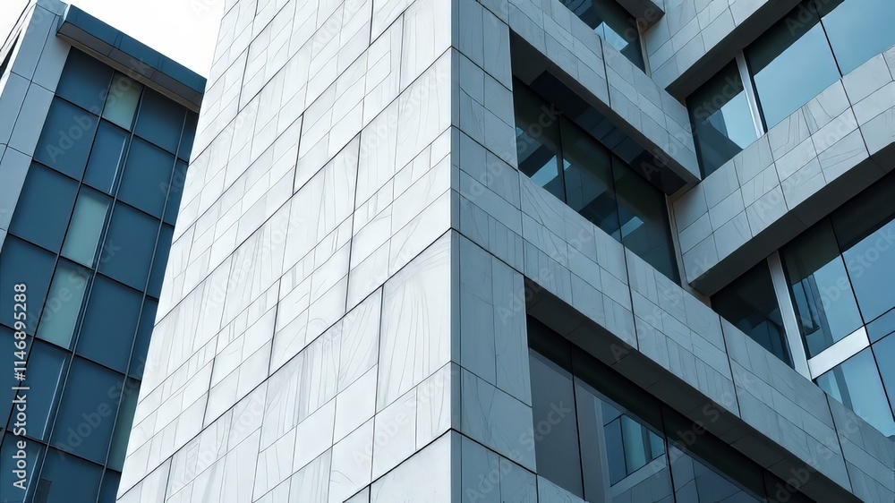 Sleek, minimalist office facade, sculpted in abstract AI art. Sleek, minimalist office facade, sculpted in abstract AI art.