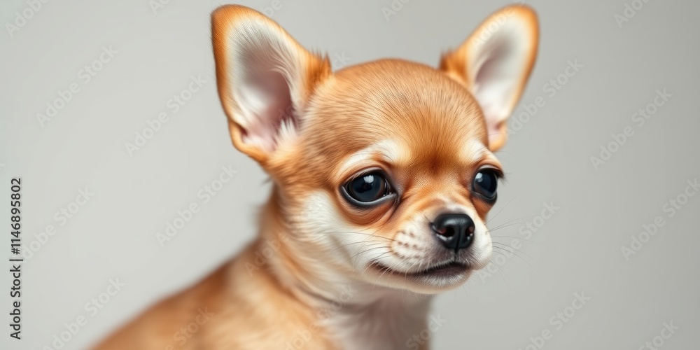 A tiny chihuahua puppy with large, expressive eyes and soft brown fur sits quietly against a plain background, conveying a sense of calm and curiosity A tiny chihuahua puppy with large, expressive eyes and soft brown fur sits quietly against a plain background, conveying a sense of calm and curiosity