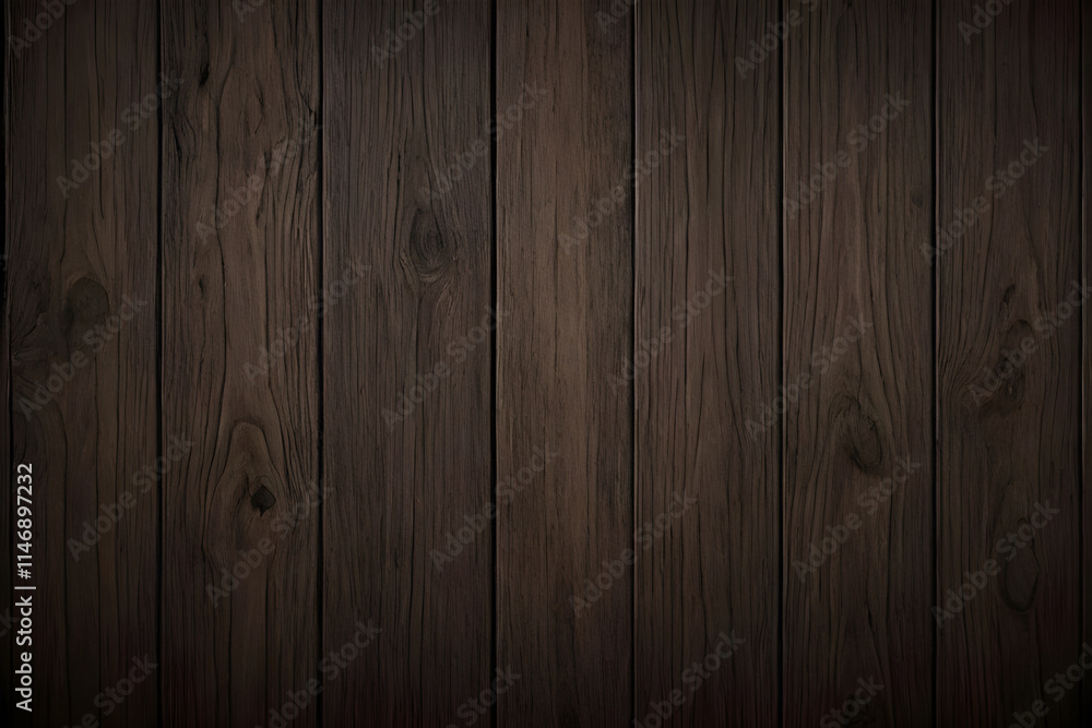Fototapeta premium Dark brown wood grain texture background forming a vertical pattern