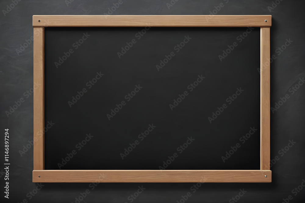 Empty blackboard with wooden frame hanging on chalkboard wall Empty blackboard with wooden frame hanging on chalkboard wall
