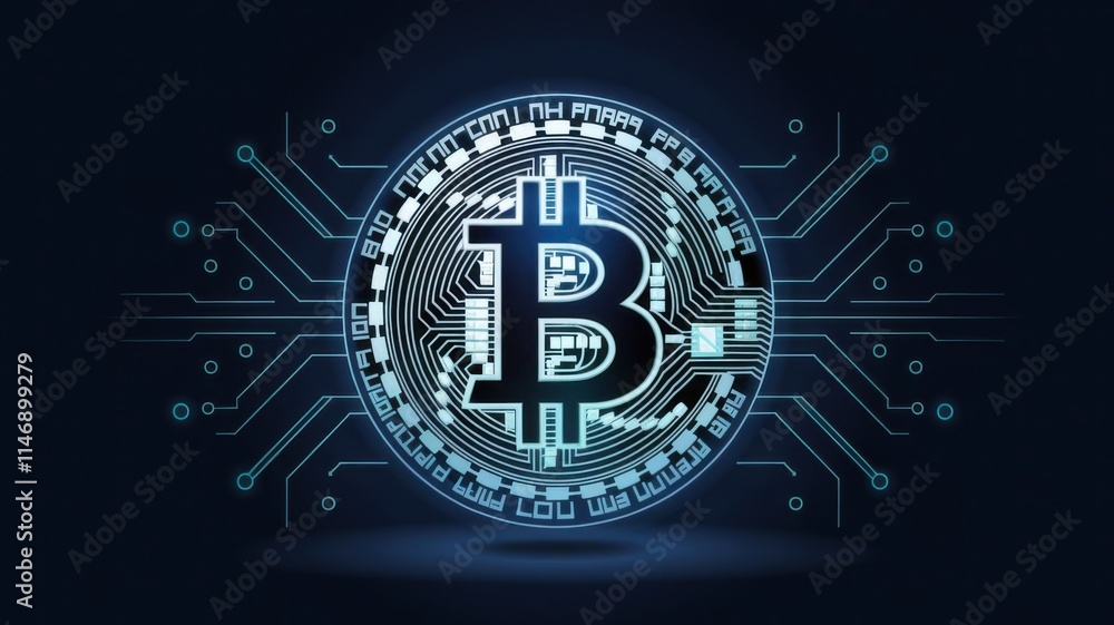 Obraz premium Bitcoin Icon with Digital Circuit Background