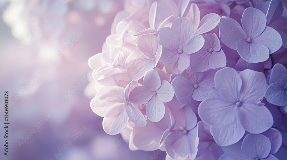 Pastel-hued hydrangeas on a soft lilac background, close-up shot, Minimalist style Pastel-hued hydrangeas on a soft lilac background, close-up shot, Minimalist style