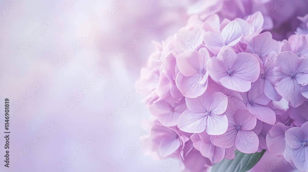 Pastel-hued hydrangeas on a soft lilac background, close-up shot, Minimalist style Pastel-hued hydrangeas on a soft lilac background, close-up shot, Minimalist style