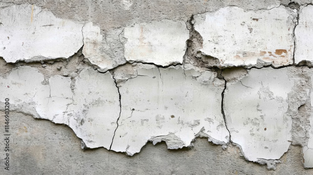 Obraz premium Damaged White Plaster Wall Showing Extensive Cracking