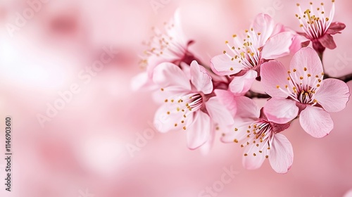 Pink cherry blossoms against a soft blush pink background, close-up shot, Minimalist style