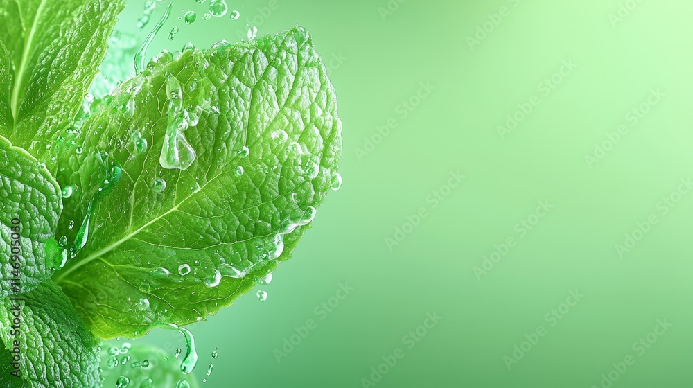 Fototapeta premium A close up of a green leaf with water droplets on it