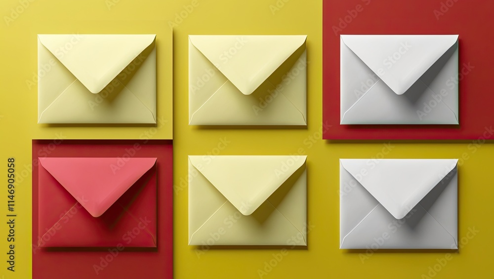 Simple envelopes for imaginative applications on yellow and red background Simple envelopes for imaginative applications on yellow and red background