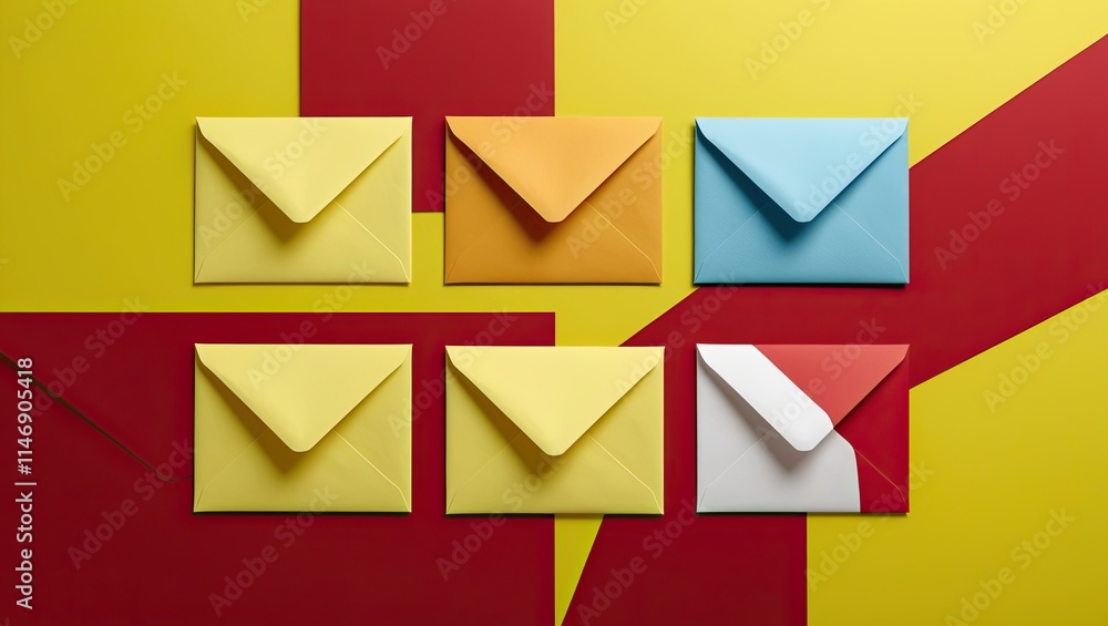 Simple envelopes for imaginative applications on yellow and red background Simple envelopes for imaginative applications on yellow and red background
