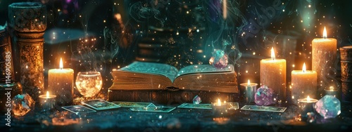 fortune telling cards and candles. Selective focus