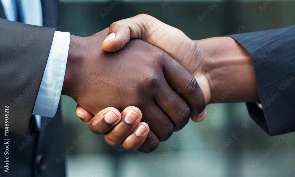 Men in suits make an agreement. Businessmen shaking hands with each other. Concept: conclusion of a deal, investment agreement. Created on the basis of artificial intelligence.