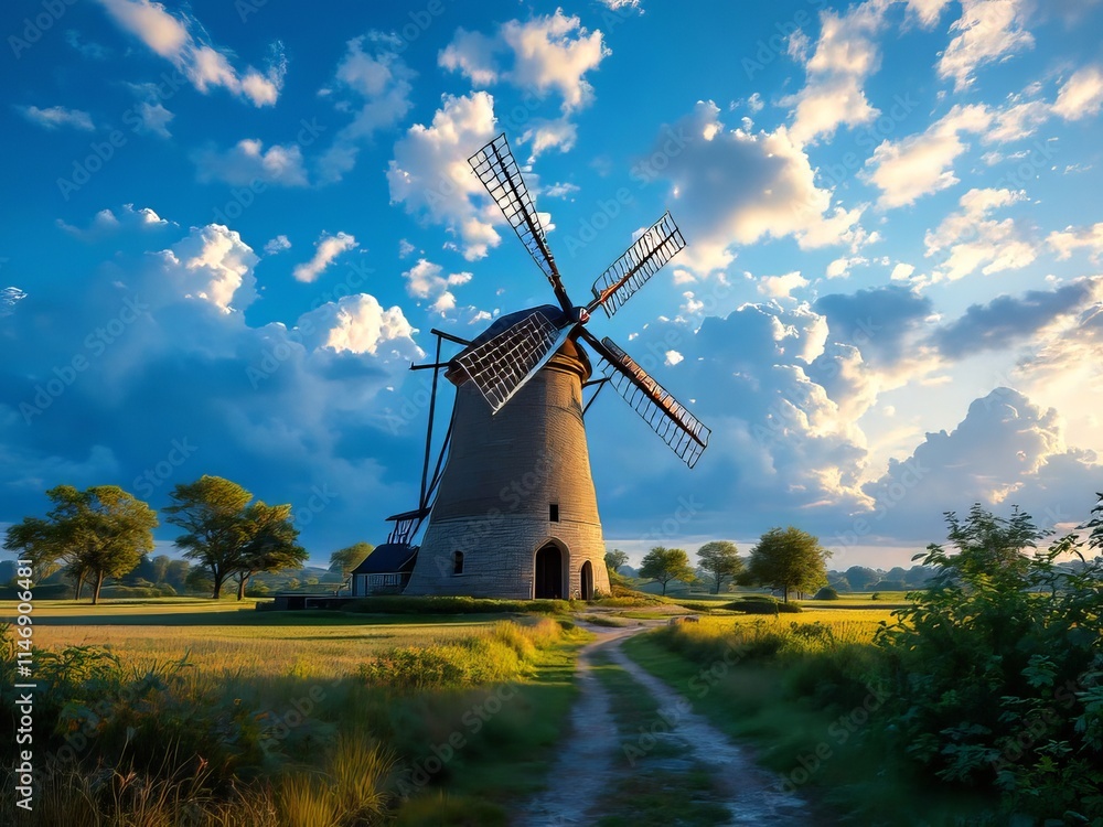 Fototapeta premium Zwolle windmill, 1776, long exposure, capturing motion.