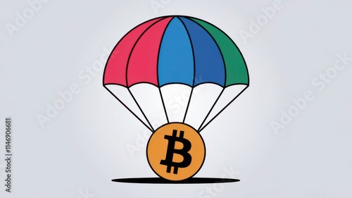 Bitcoin Landing with Parachute Illustration photo