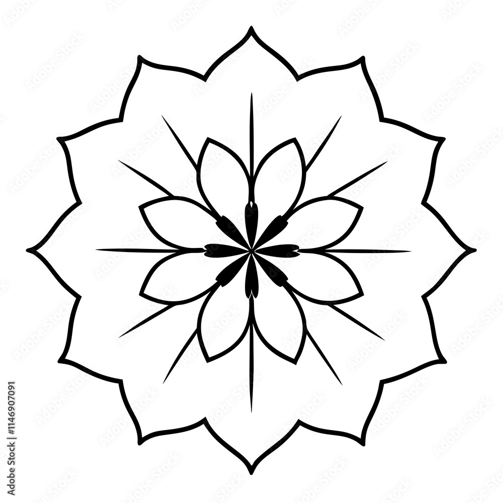 Line Art Vector Nasturtium Flower Mandala Line Art Vector Nasturtium Flower Mandala