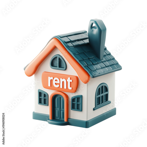 3D icon of a house with the sign Rent , on transparent background. 