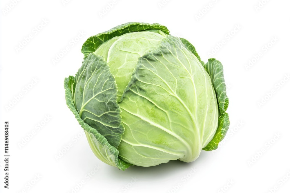 A perfectly round green cabbage head, isolated on a white background A perfectly round green cabbage head, isolated on a white background