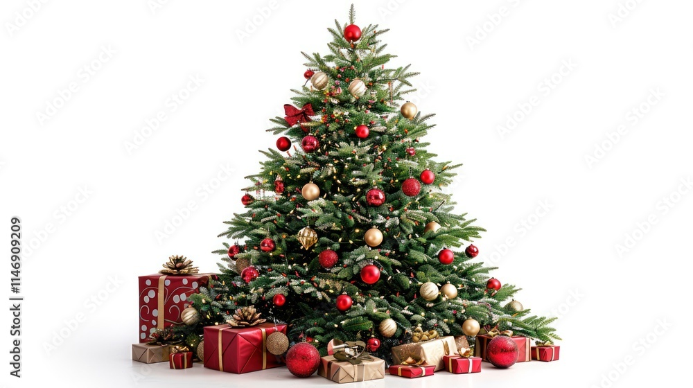A Majestic Christmas Tree Adorned with Red and Gold Ornaments A Majestic Christmas Tree Adorned with Red and Gold Ornaments
