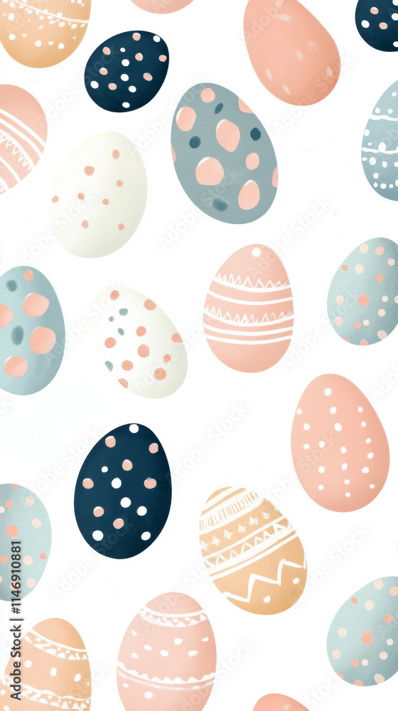 Colorful pastel easter eggs with patterns on white background Colorful pastel easter eggs with patterns on white background
