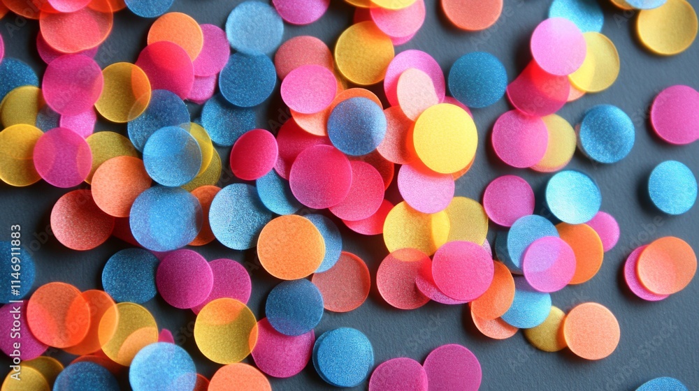 Colorful Circular Confetti Scattered On Dark Surface Colorful Circular Confetti Scattered On Dark Surface