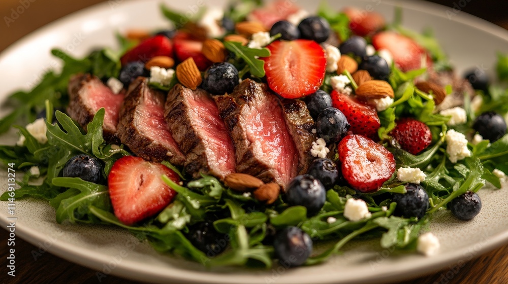 Salad with grilled meat and berries Salad with grilled meat and berries