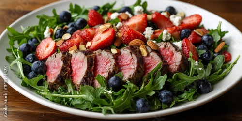 Salad with grilled meat and berries