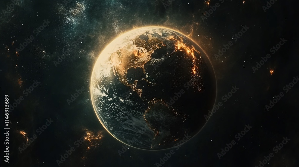 Obraz premium Burning Earth, global warming, apocalyptic scene.