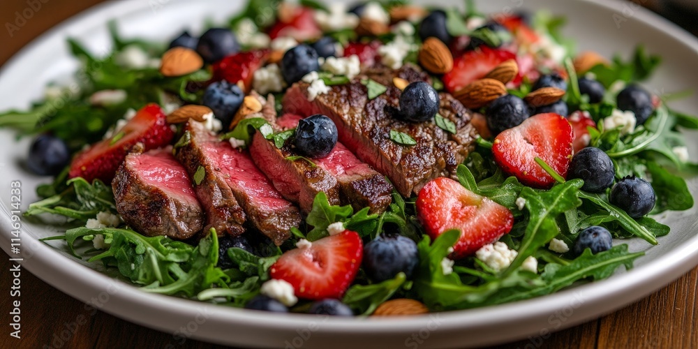 Salad with grilled meat and berries Salad with grilled meat and berries