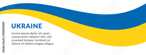 Vector banner with Ukrainian national flag in flat design style. Stripe in blue and yellow colors.