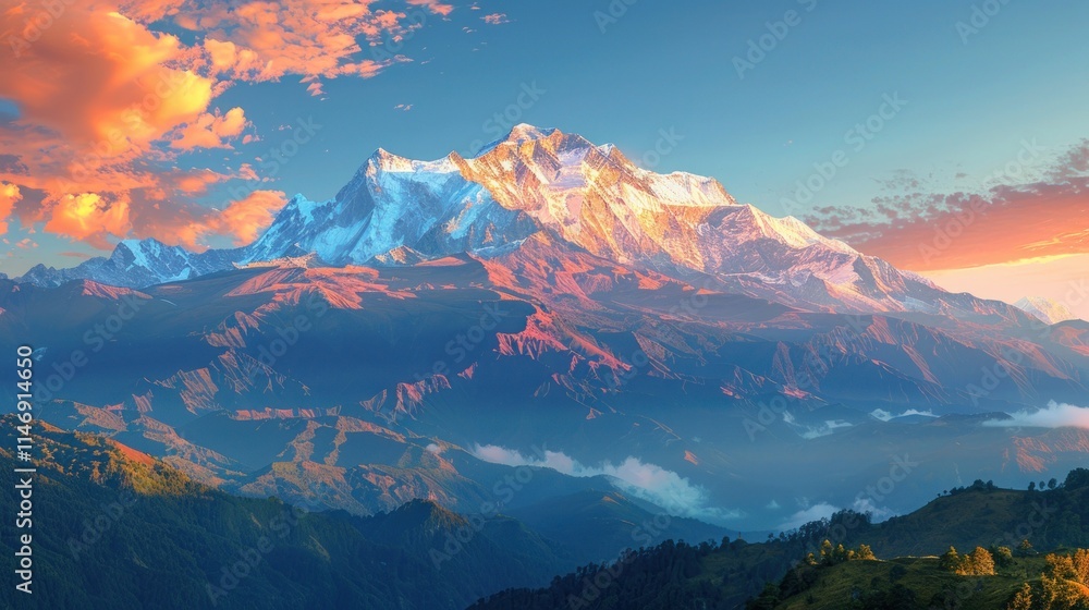 Fototapeta premium Majestic Himalayan Sunrise: A Breathtaking Panorama