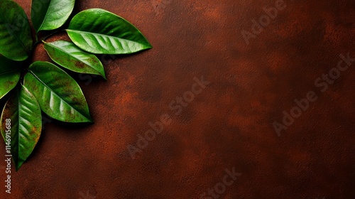 A green leaf on a brown background