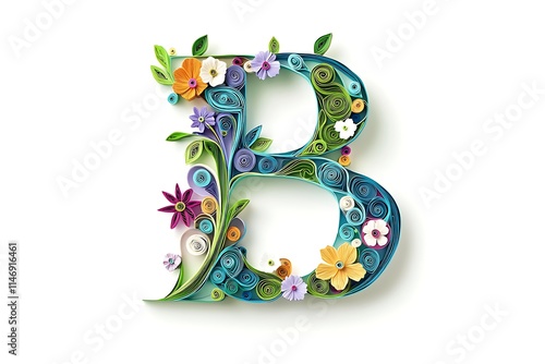Handmade letter from flower quilling alphabet. isolated on black including clipping path