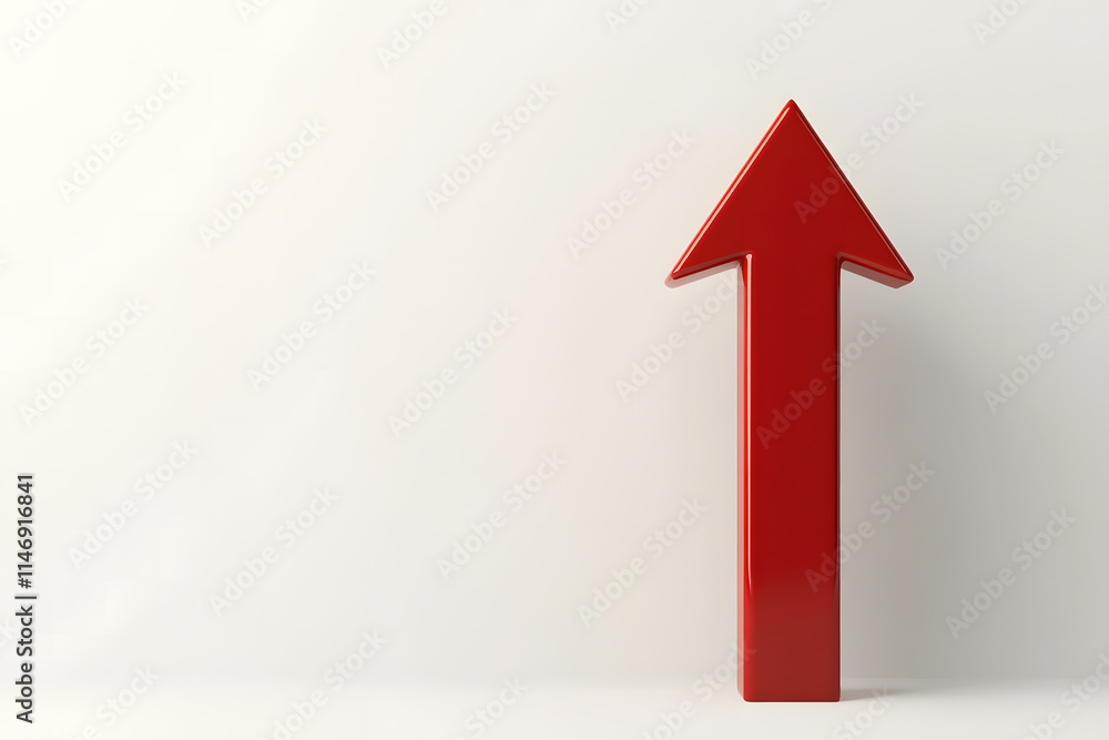 Red Upward Arrow on Minimal White Background Red Upward Arrow on Minimal White Background