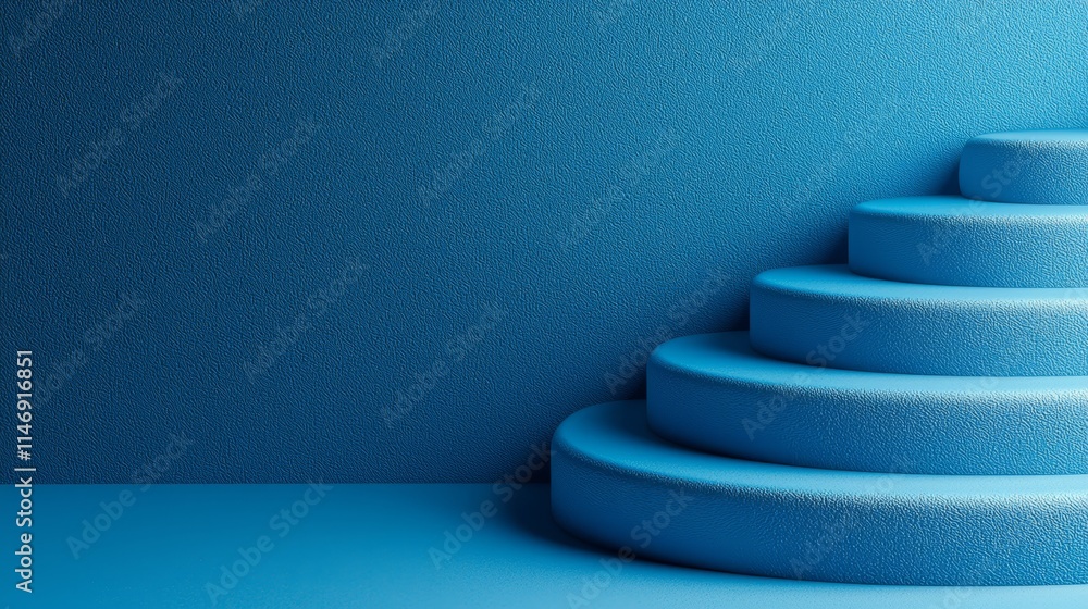 Obraz premium A set of three blue steps in front of a blue wall