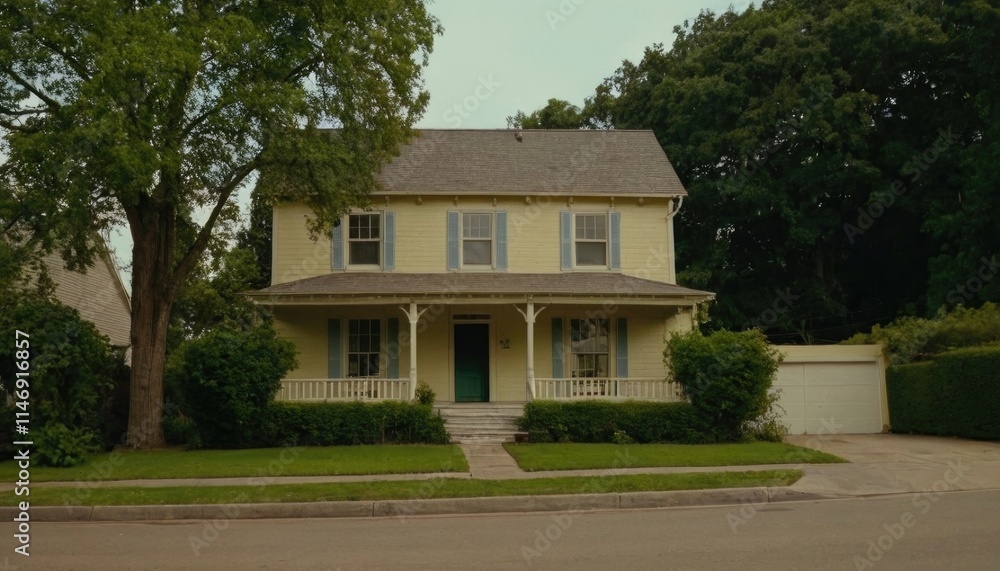 A serene view of a house with its facade beautifully decorated with paint. A serene view of a house with its facade beautifully decorated with paint.