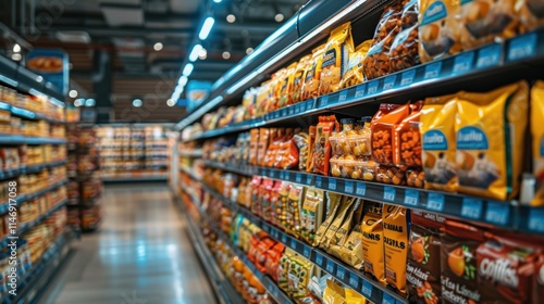 Grocery Store Aisles Filled with Snacks and Packaged Goods