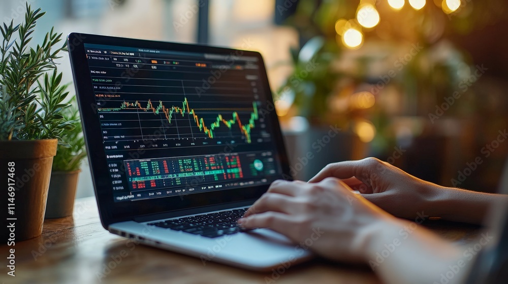 Stock analysis on laptop with modern data charts Stock analysis on laptop with modern data charts