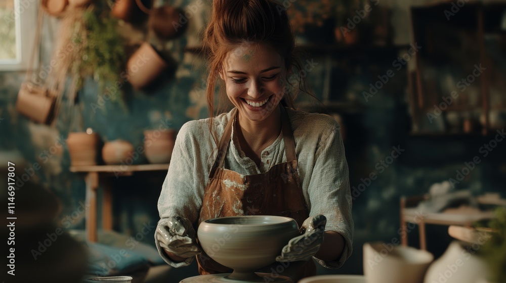 Portrait of a smiling happy friendly store employee in holiday shopping season Portrait of a smiling happy friendly store employee in holiday shopping season
