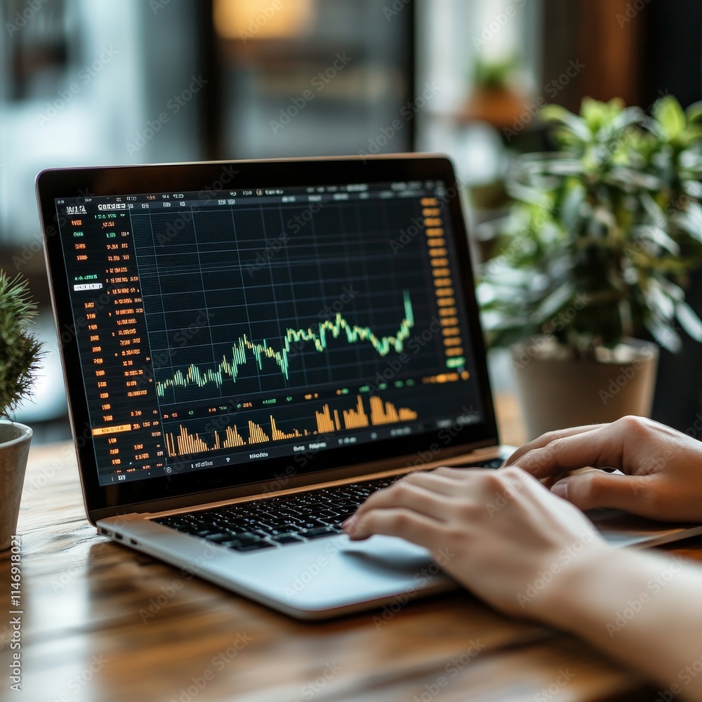 Stock analysis on laptop with modern data charts Stock analysis on laptop with modern data charts
