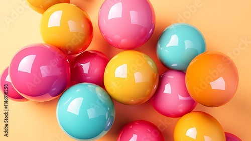 Obraz na płótnie Group of glossy colorful balloons on smooth pastel background with text space w salonie