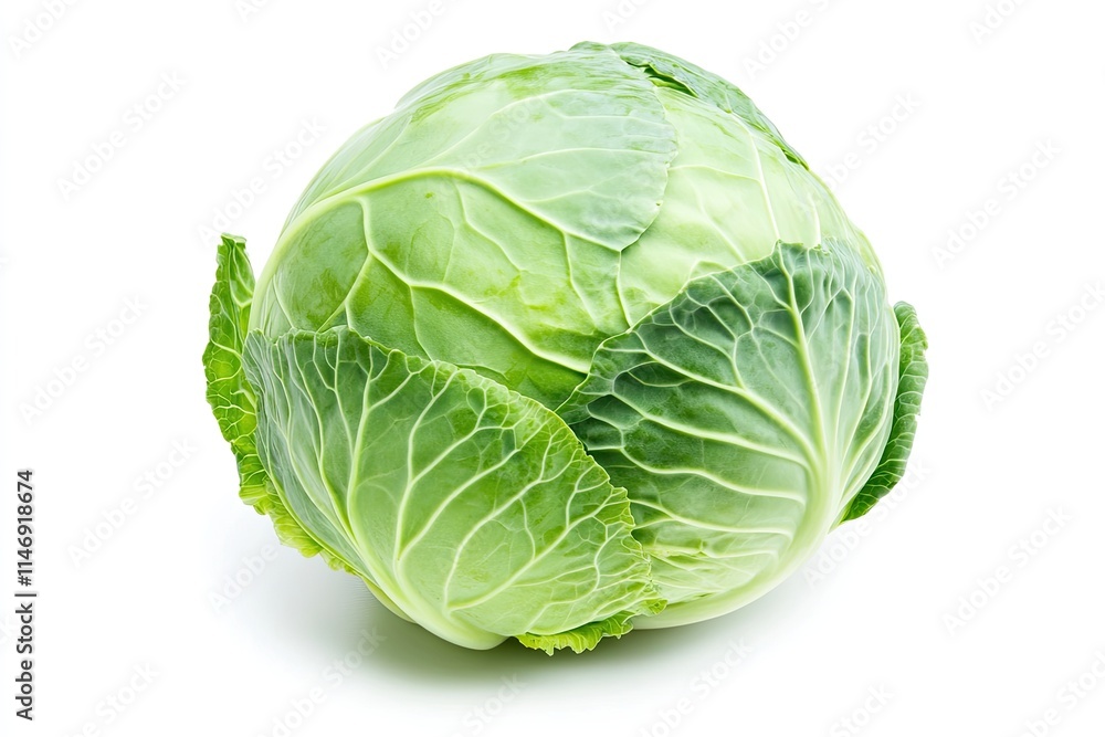 A perfectly round green cabbage head, isolated on a white background A perfectly round green cabbage head, isolated on a white background