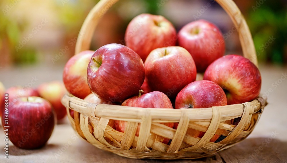 Fresh Red Apples in a Wooden Basket Ready for Market and Consumption Fresh Red Apples in a Wooden Basket Ready for Market and Consumption