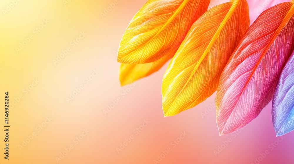 A close up of a bunch of colorful leaves on a pink and yellow background A close up of a bunch of colorful leaves on a pink and yellow background