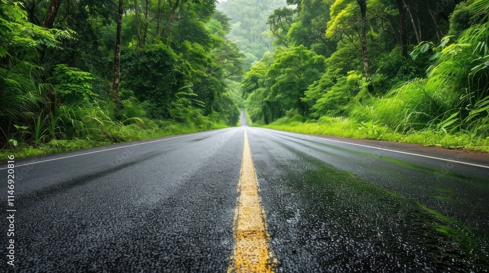 Serene Journey Through Lush Green Forest: A Scenic Drive on a Rainy Day Serene Journey Through Lush Green Forest: A Scenic Drive on a Rainy Day