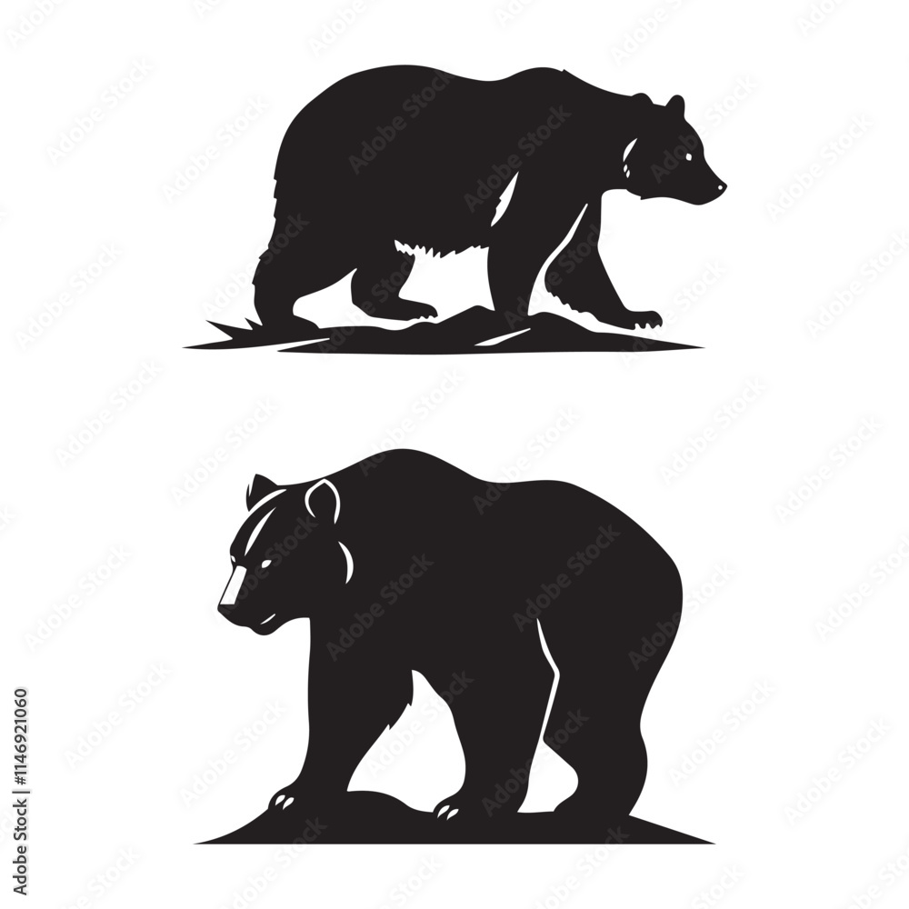 Fototapeta premium black bear walking pose silhouettes against a white background