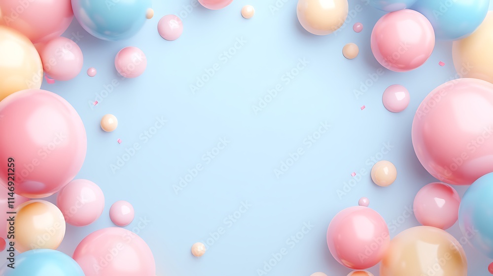 Bright smooth pastel background featuring a cluster of vivid balloons with empty text area Bright smooth pastel background featuring a cluster of vivid balloons with empty text area