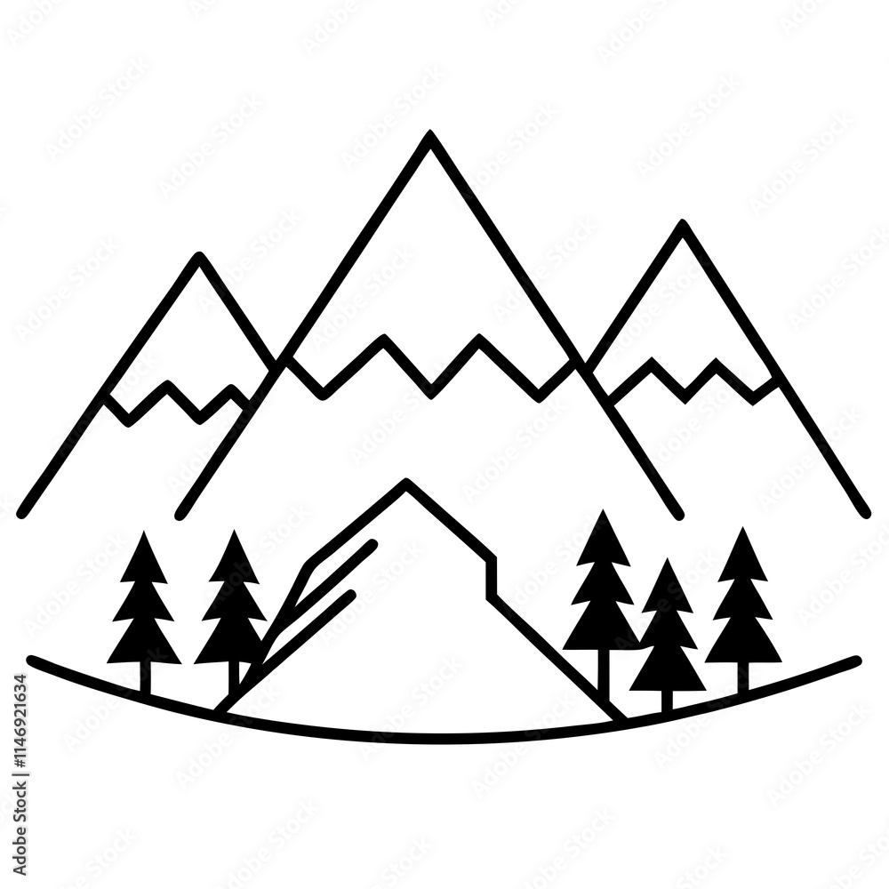 Mountain Silhouette Line Art Vector Set Mountain Silhouette Line Art Vector Set